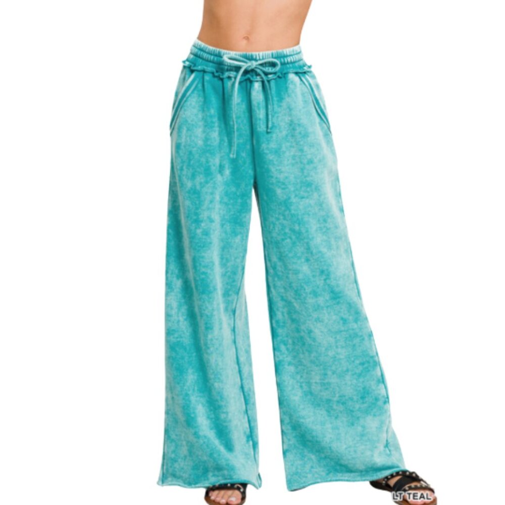 NEW Zenana Outfitters Light Teal Wide Leg Flare Sweatpants